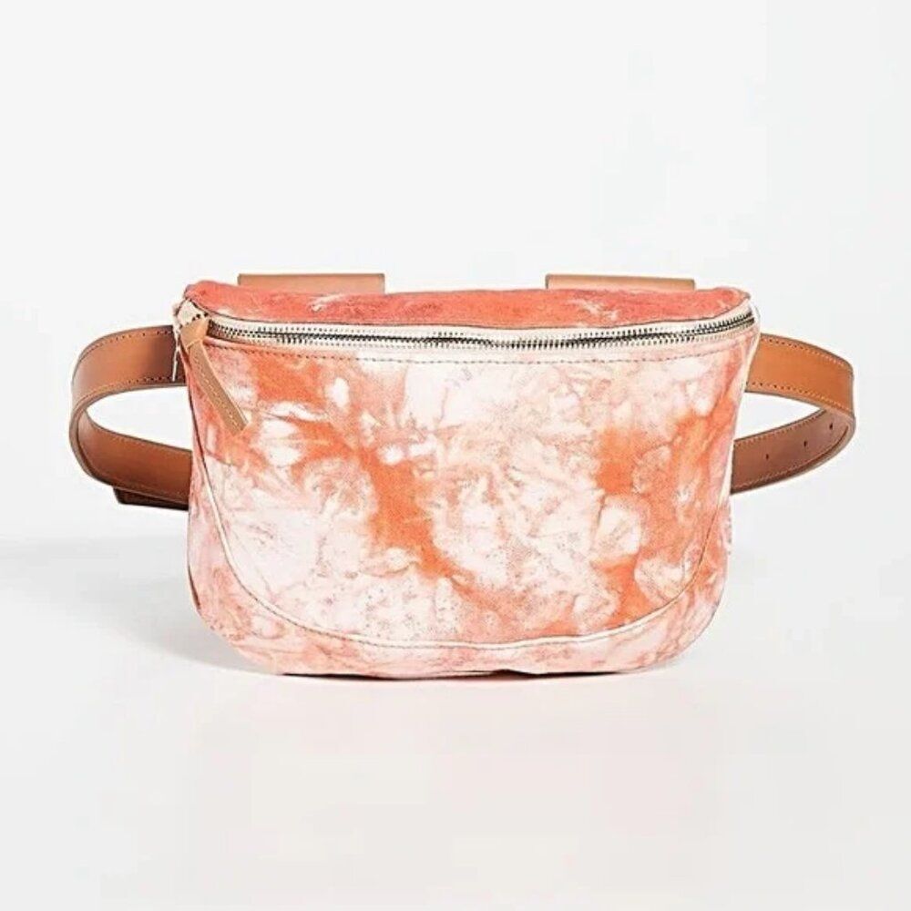 Clare V Fanny Pack Belt Bag Blood Orange Cloud Tie Dye Canvas Leather